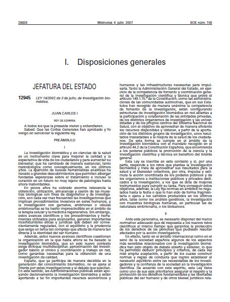 Ley 14/2007 de Investigación Biomédica